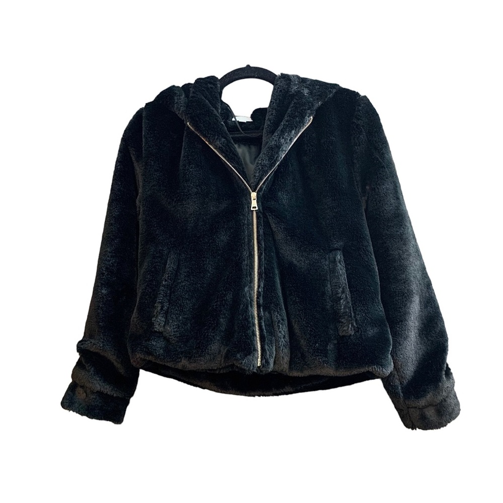 Kensie black teddy bear faux fur jacket size medium